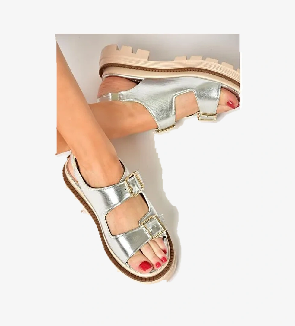 S437302209 Gümüş Kalın Tabanlı Kadın Sandalet - Görsel 1