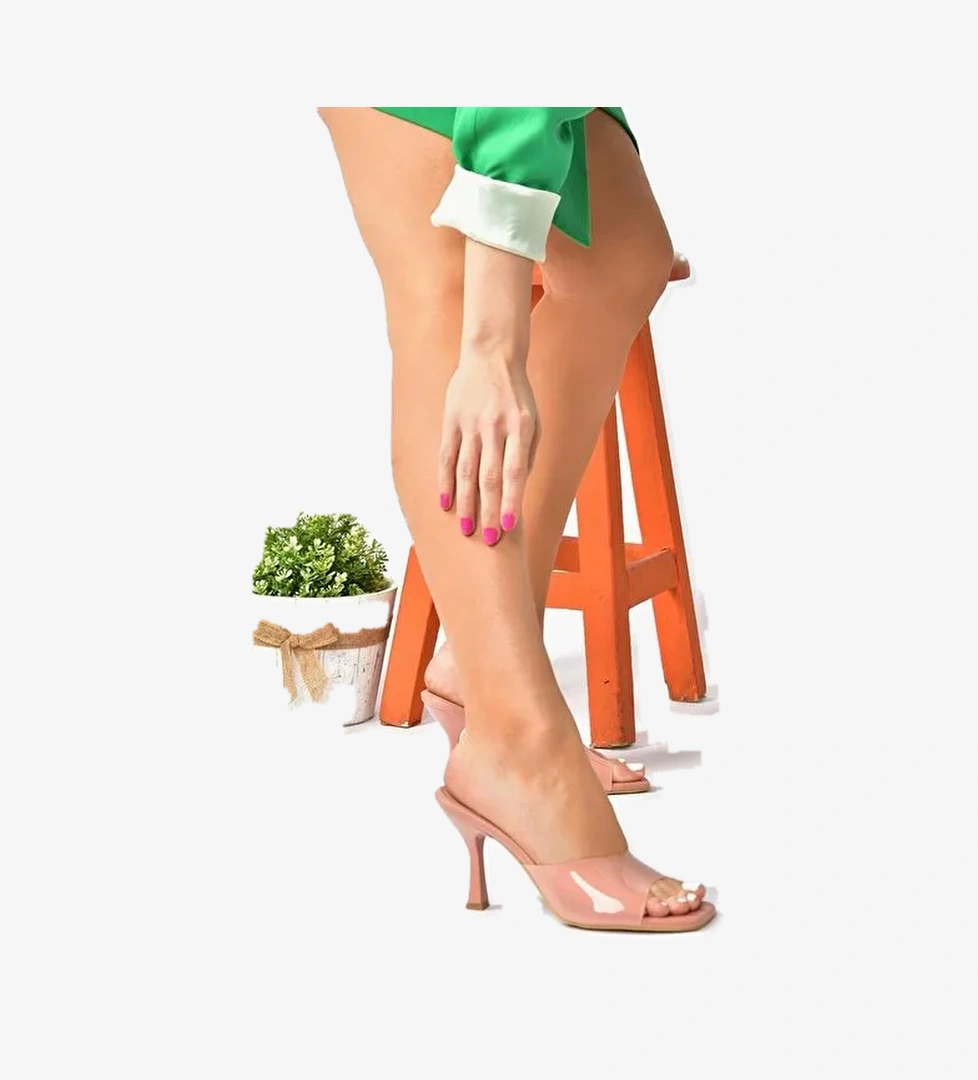 Pudra Şeffaf Görünümlü Kalın Topuklu Kadın Terlik P590033209 - Görsel 1