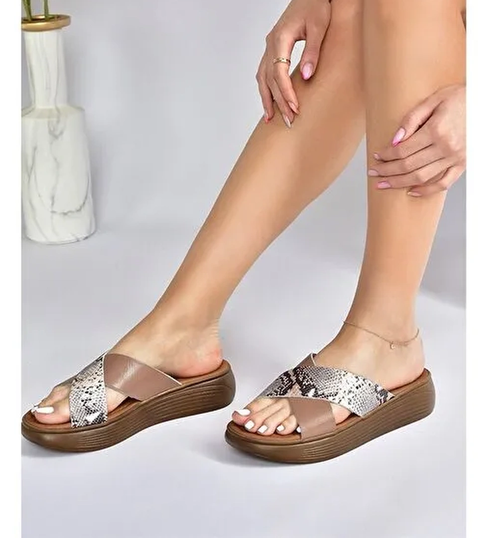 Somon Hakiki Deri Kadın Terlik M291736203 - Görsel 1