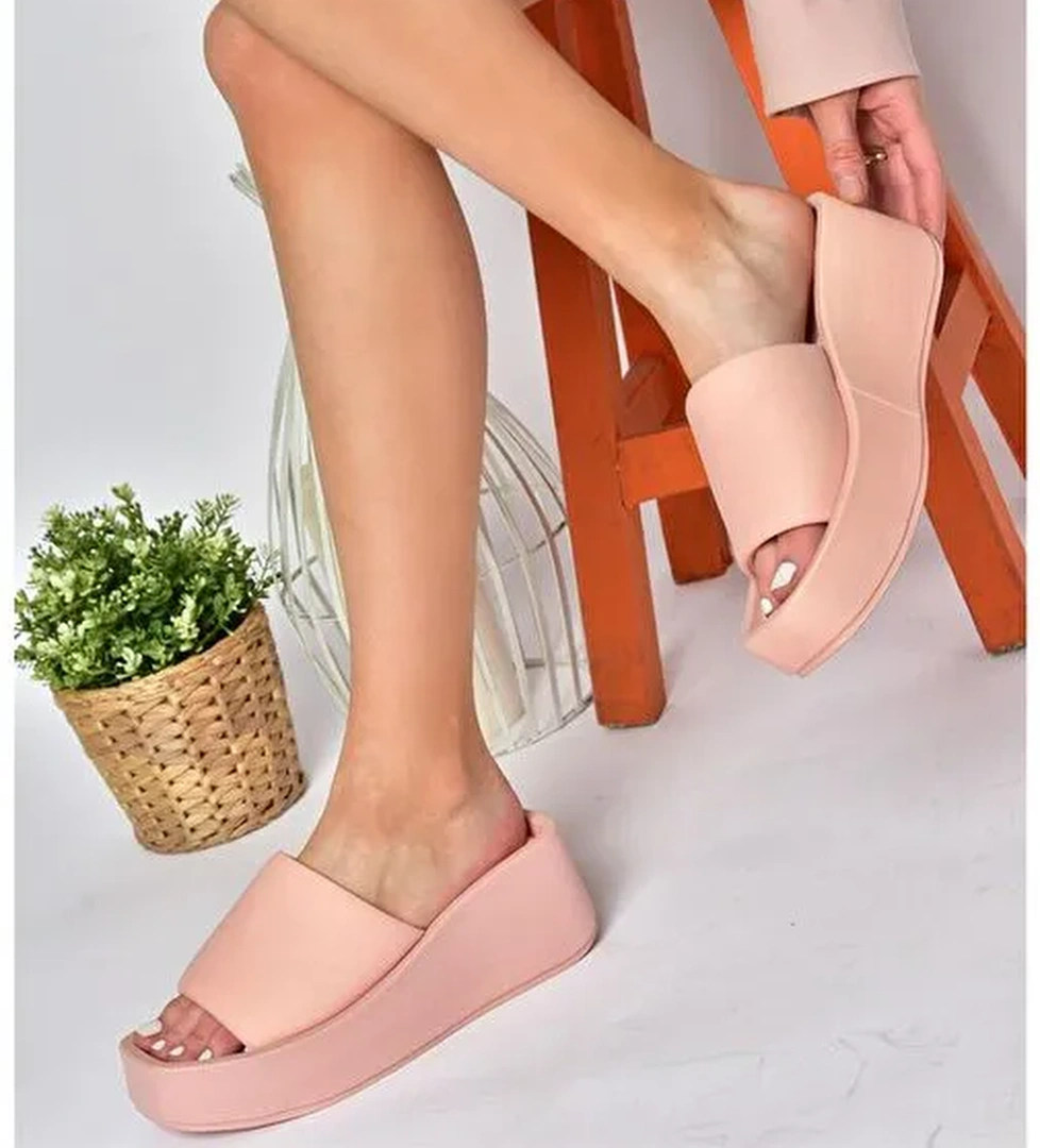 P267085804 Pudra Kumaş Kalın Tabanlı Kadın Terlik - Görsel 1