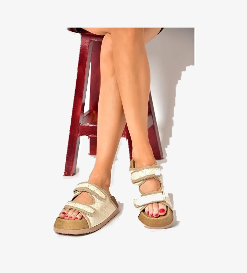 S811546209 Bej Kalın Tabanlı Kadın Terlik - Görsel 1