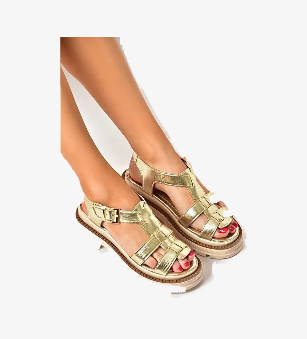 S437302009 Altın Kalın Tabanlı Kadın Sandalet - Görsel 1