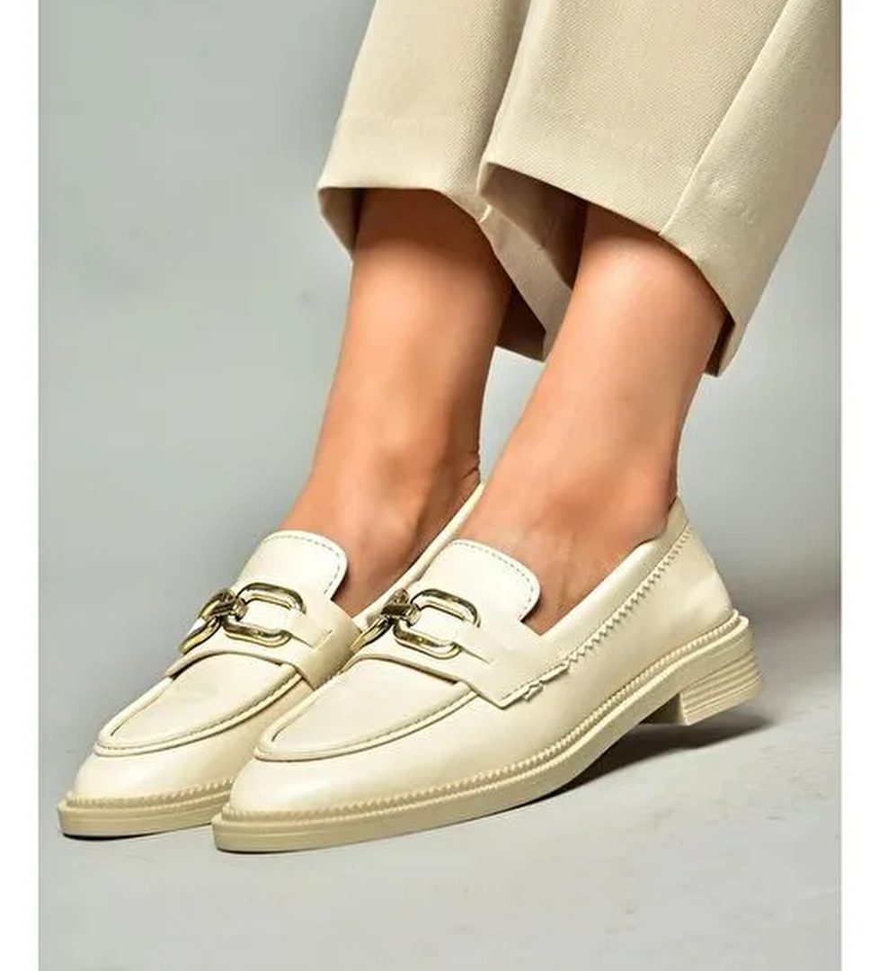 S652910009 Bej Loafer Makosen Kadın Ayakkabı - Görsel 1