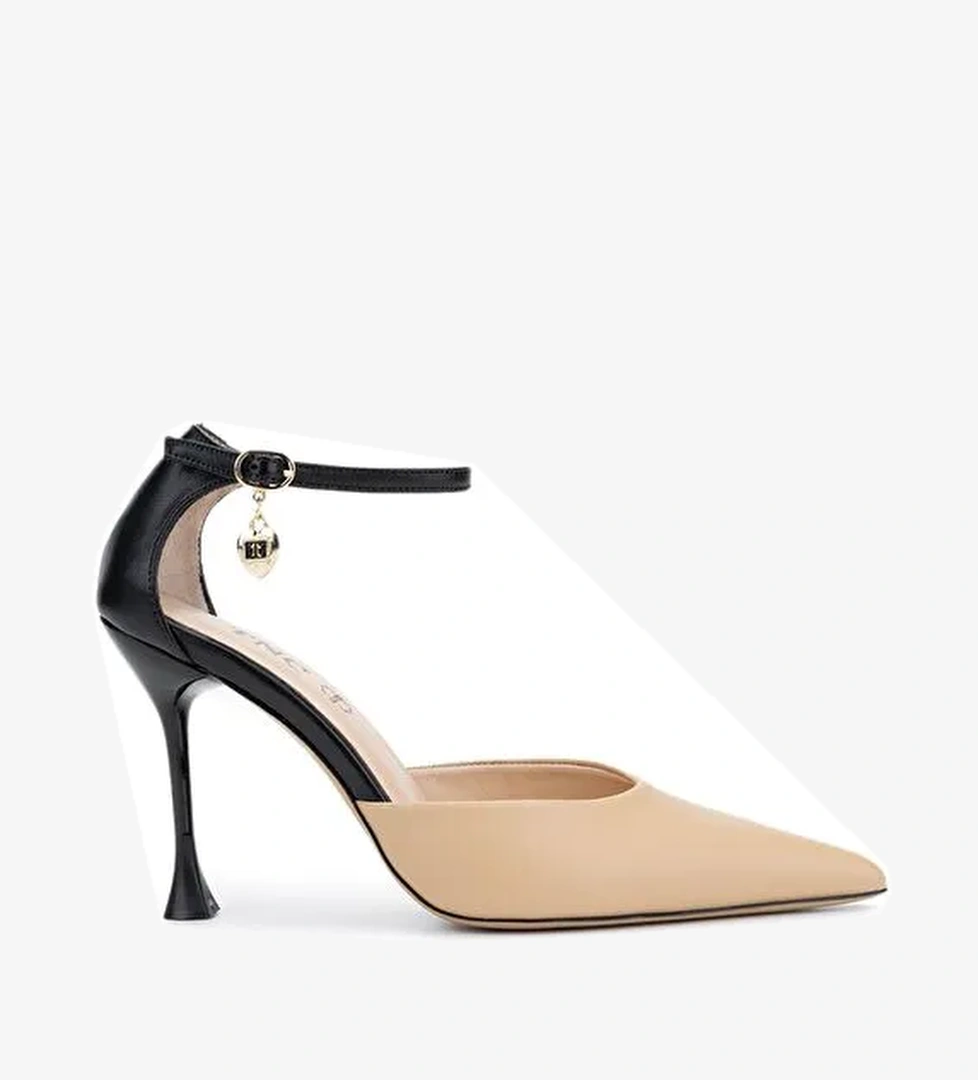 Tamer Tanca Kadın Hakiki Deri Bej/Siyah Topuklu Ayakkabı - Görsel 1
