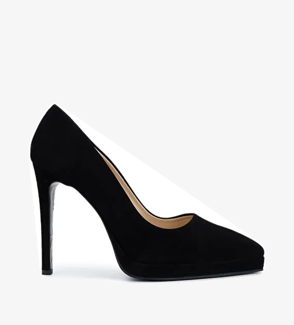 Tamer Tanca Kadın Hakiki Deri Siyah Süet Topuklu Ayakkabı - Görsel 1