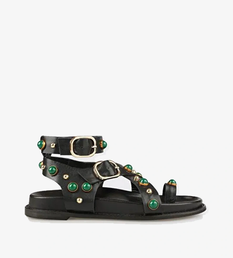 Siyah Deri Kadın Sandalet - Görsel 1