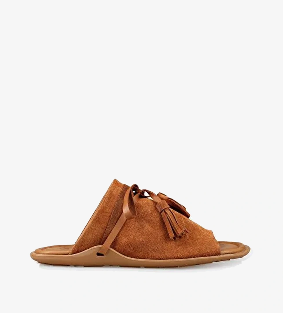 Taba Deri Kadın Düz Terlik - Görsel 1