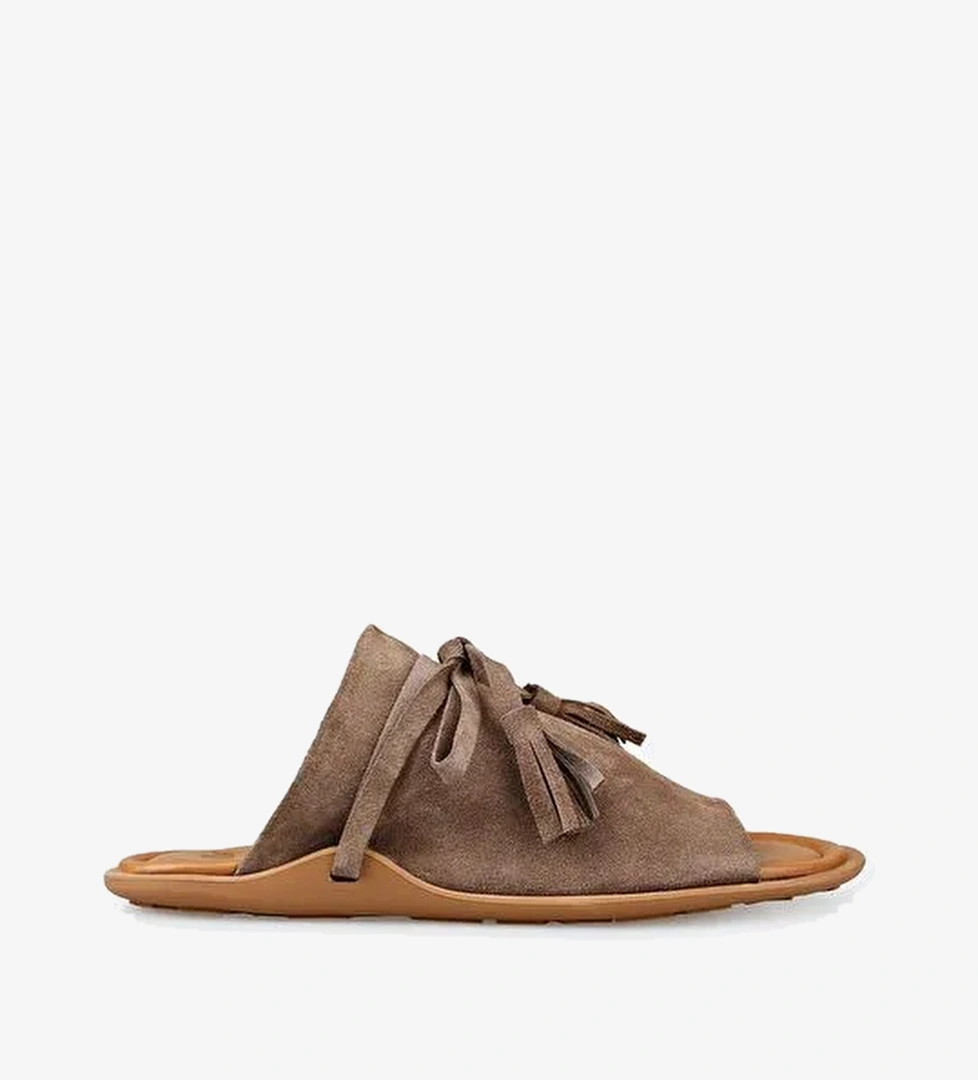 Vizon Deri Kadın Düz Terlik - Görsel 1