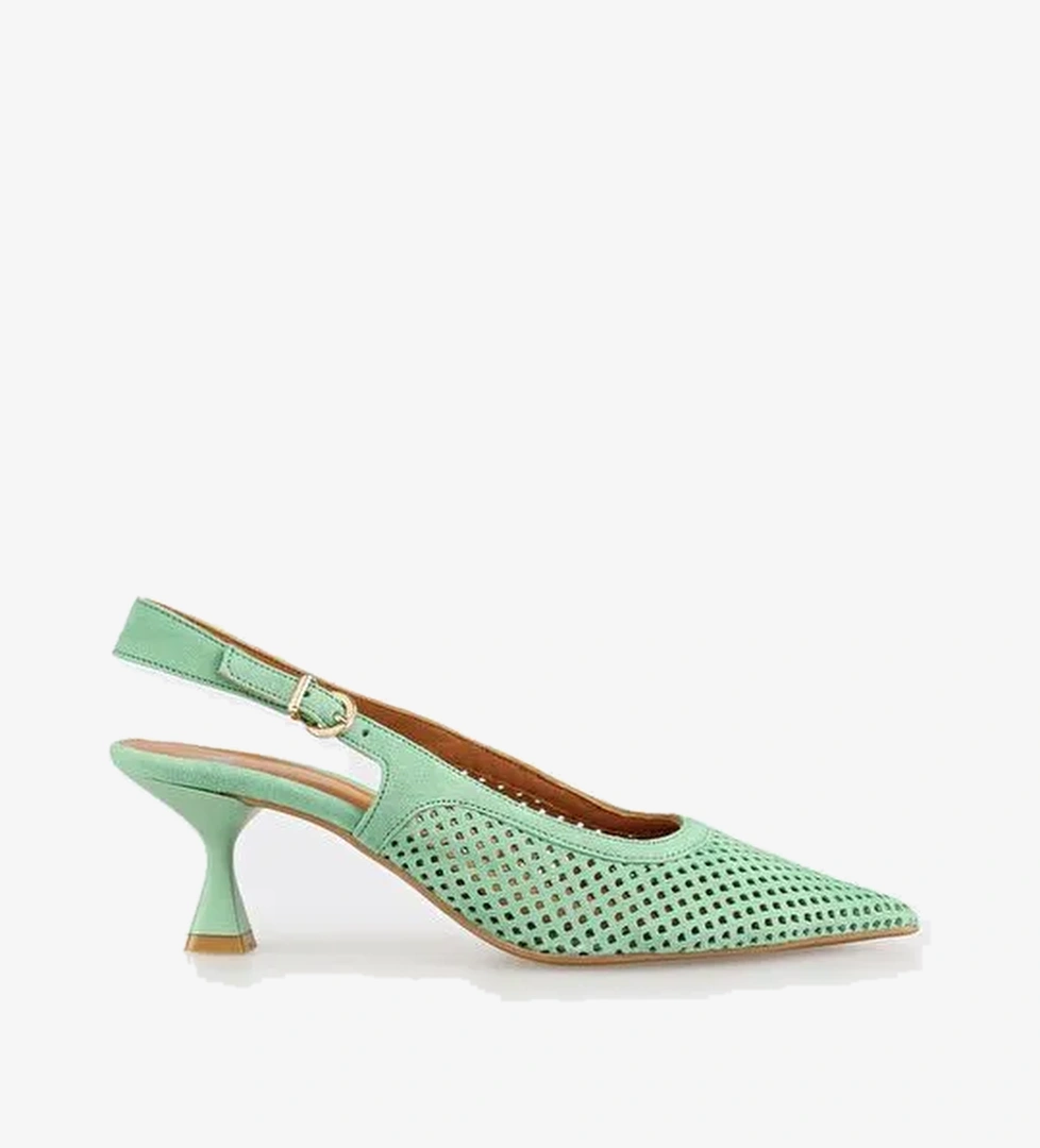 Yeşil Deri Kadın Topuklu Ayakkabı - Görsel 1