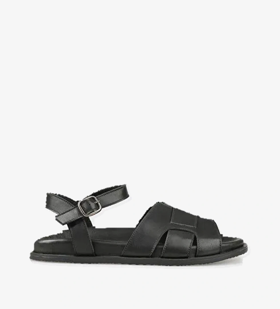 Siyah Deri Kadın Sandalet - Görsel 1