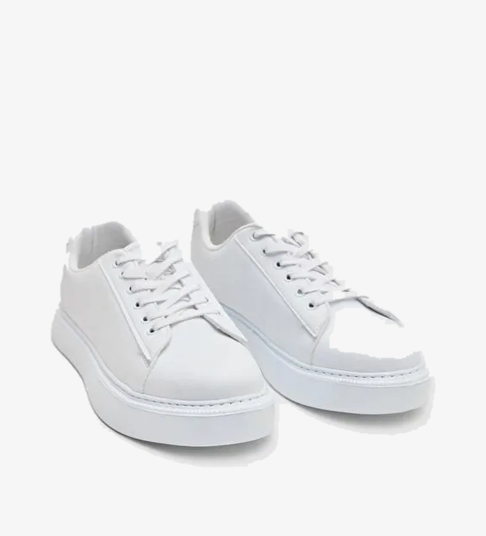 Twn Beyaz Kalın Beyaz Tabanlı Bağcıklı Sneaker Ayakkabi - Görsel 1