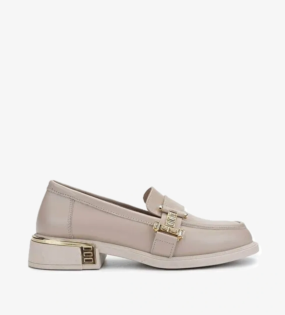 Tamer Tanca Kadın Hakiki Deri Bej Loafer Ayakkabı - Görsel 1