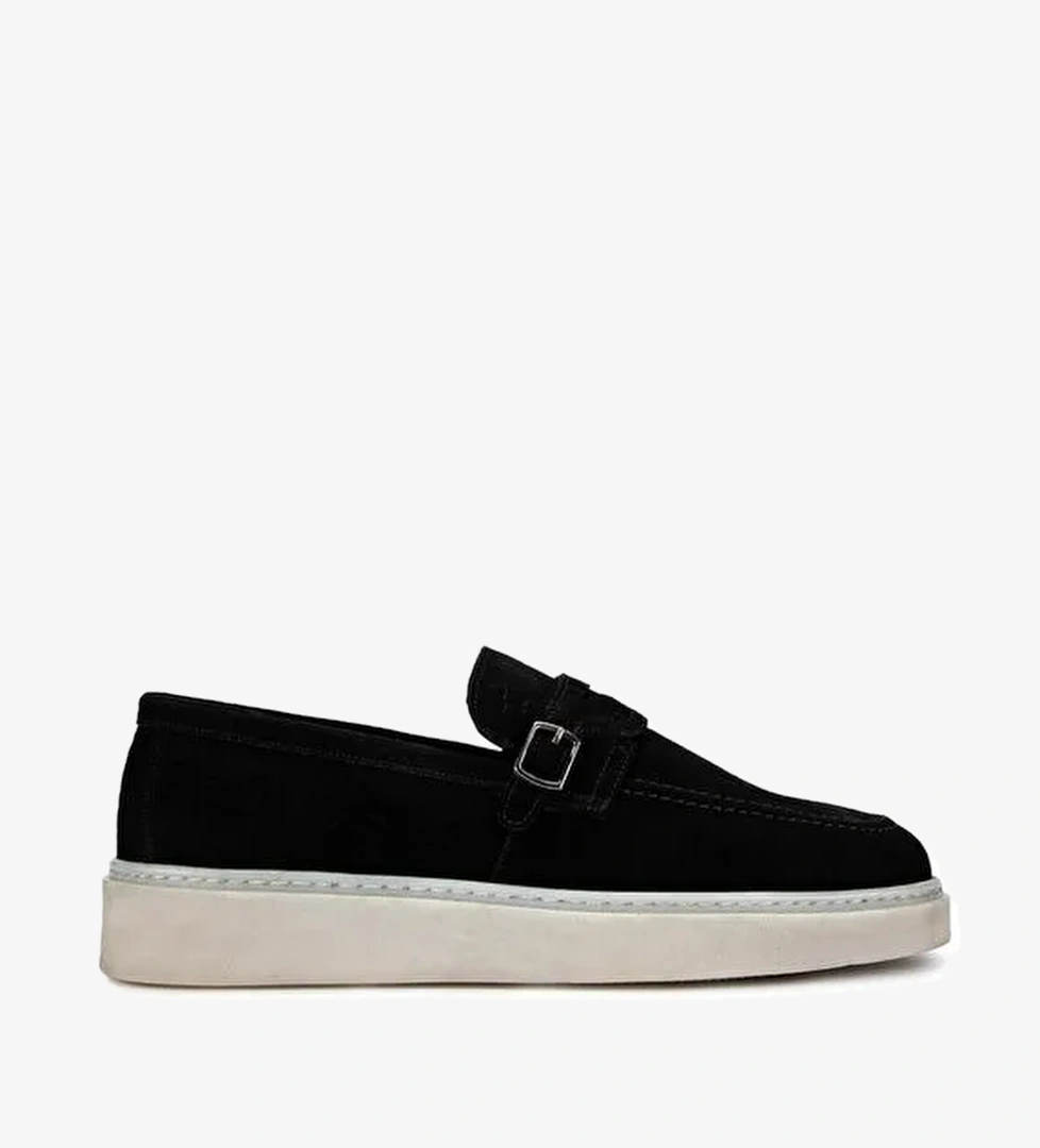 Tamer Tanca Erkek Hakiki Deri Siyah Süet Loafer Ayakkabı - Görsel 1