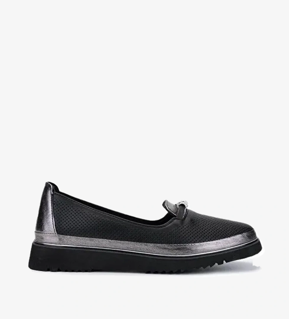 Tamer Tanca Kadın Hakiki Deri Siyah Comfort Ayakkabı - Görsel 1