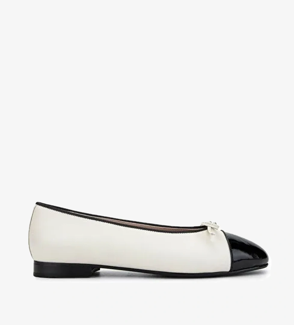 Tamer Tanca Kadın Hakiki Deri Siyah Rugan/Bej Babet Ayakkabı - Görsel 1