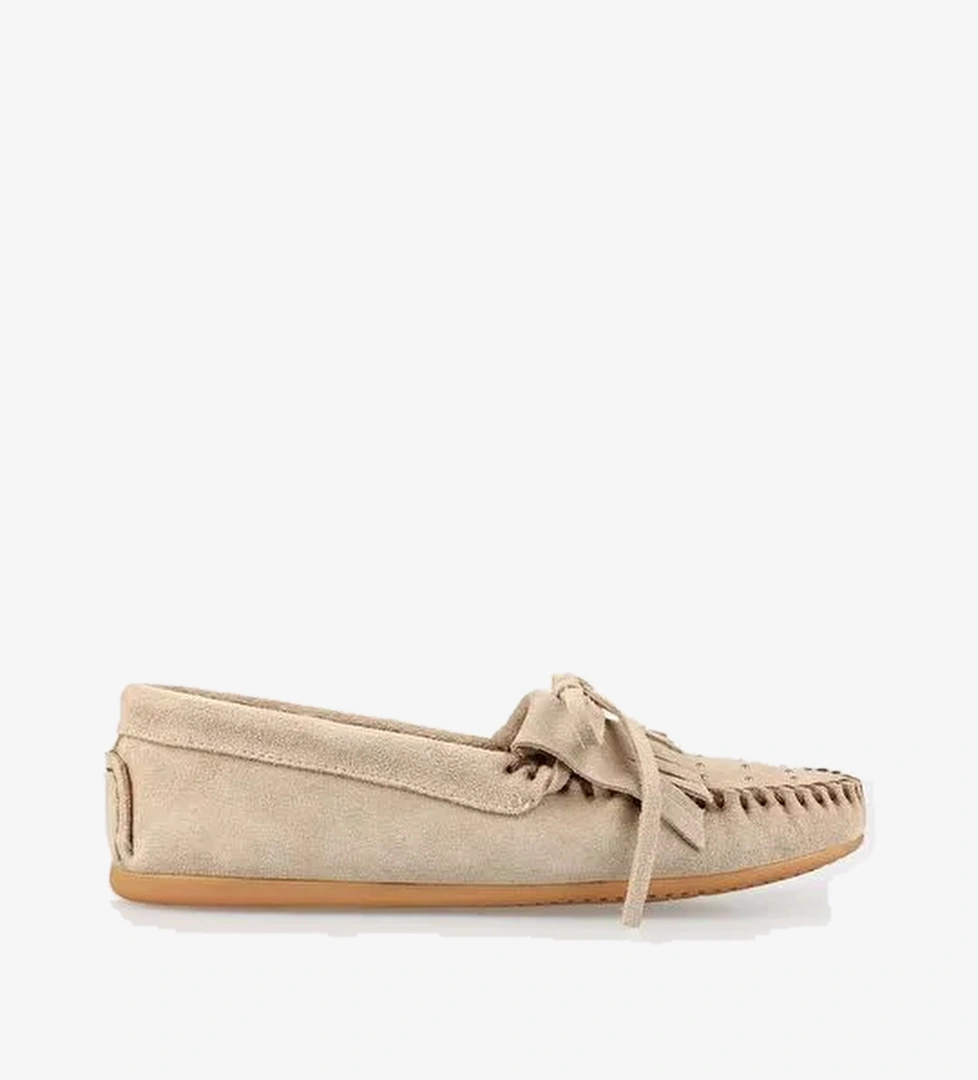 Bej Deri Kadın Günlük Ayakkabı - Görsel 1