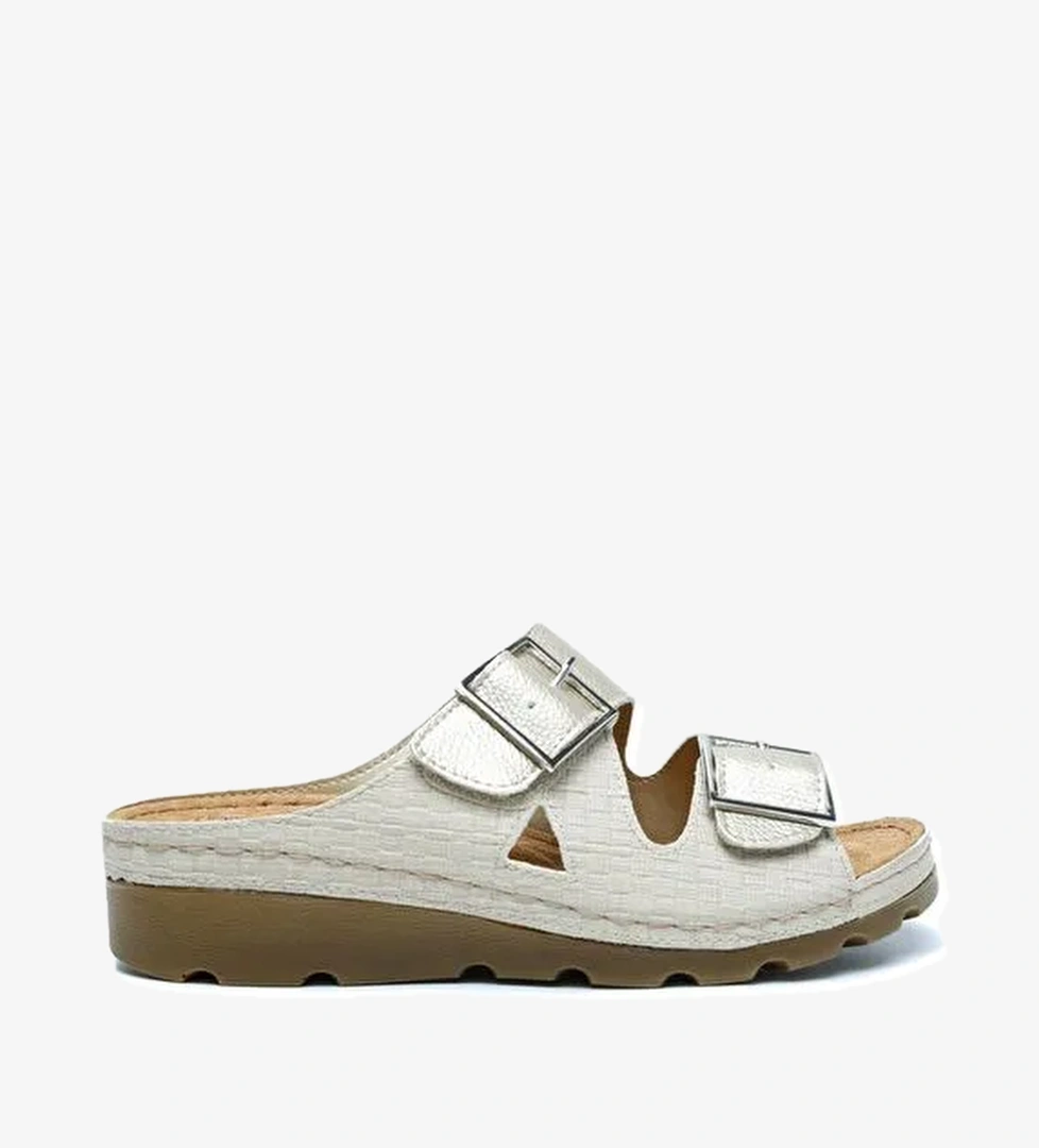 SIB160117-V2 Kifidis-Natura Kadın Çift Bantlı Anatomik Deri Terlik 36-41 - Görsel 1