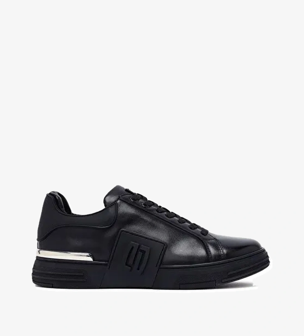 Erkek Siyah Bağcıklı Kalın Tabanlı Deri Sneaker 25SFD694318 - Görsel 1