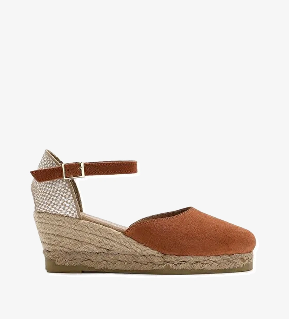 Kadın Turuncu Bilekten Bantlı Dolgu Topuklu Süet Deri Espadril 25SFD205710 - Görsel 1
