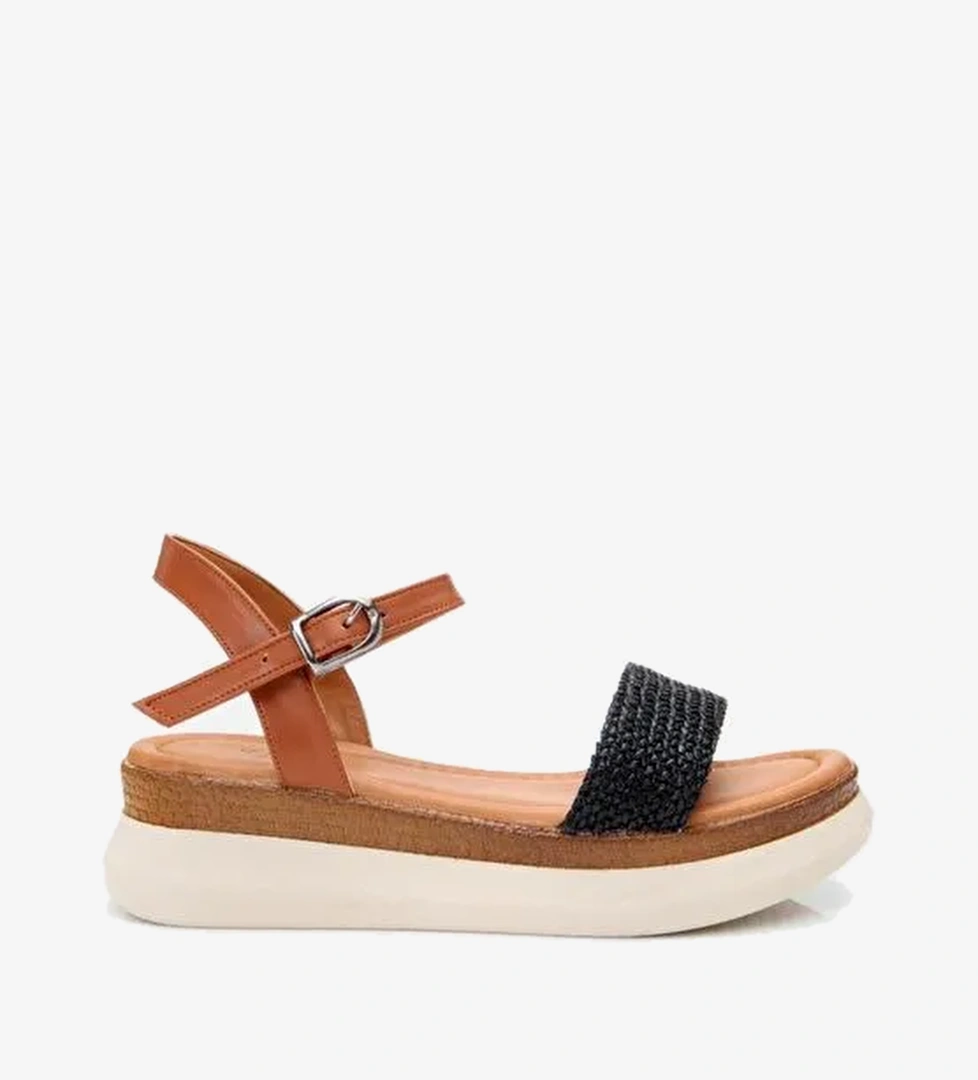 Kadın Siyah Hasır Detaylı Comfort Düz Sandalet - Görsel 1