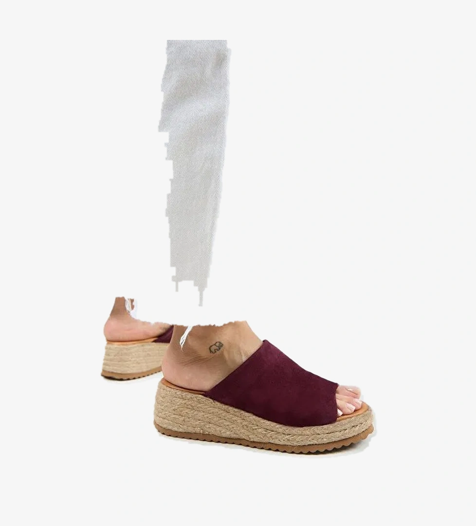 Manijero Francis Kadın Hakiki Deri Düz Tek Bantlı Espadril Bordo Terlik - Görsel 1