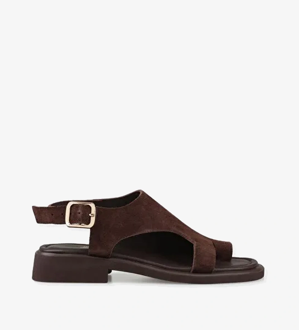 Kahve Deri Kadın Parmak Arası Sandalet - Görsel 1