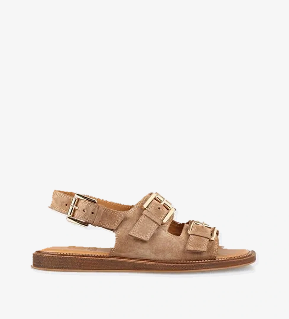 Taba Deri Kadın Düz Sandalet - Görsel 1