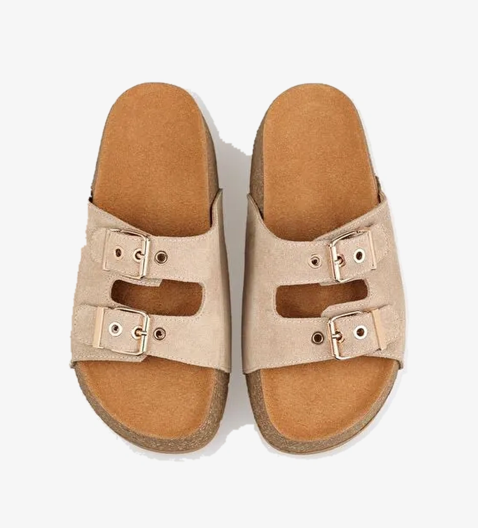 Bej Deri Kadın Terlik - Görsel 1