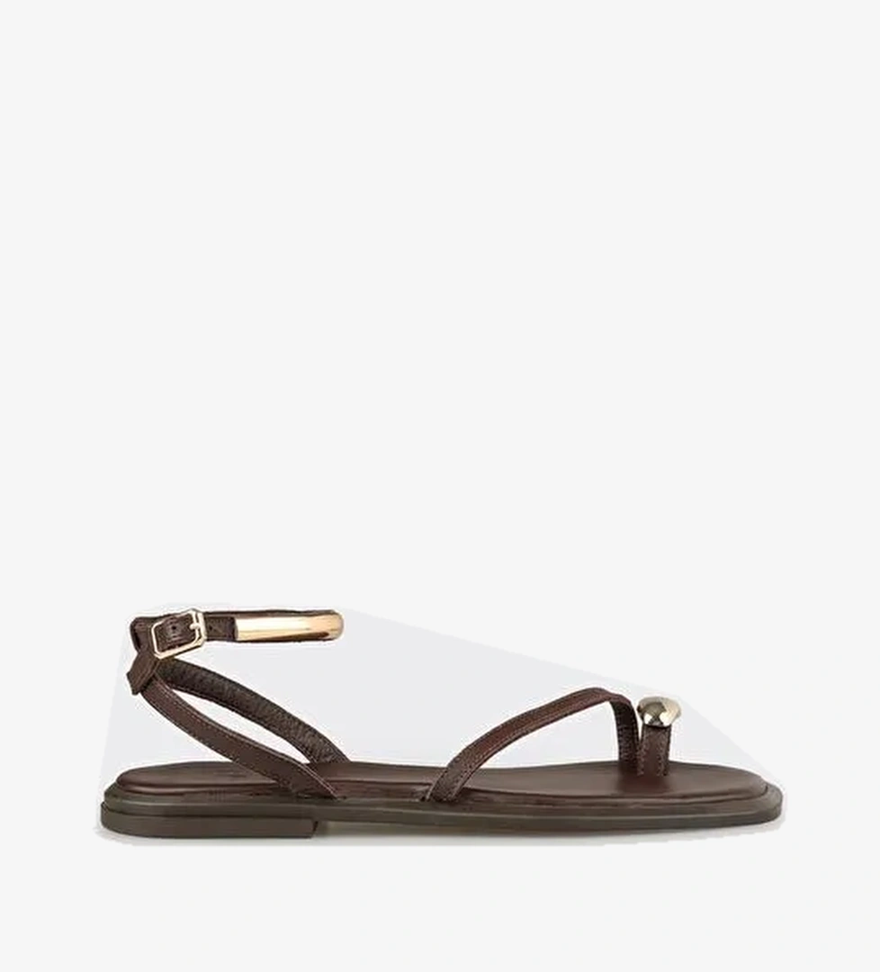 Kahve Deri Kadın Sandalet - Görsel 1