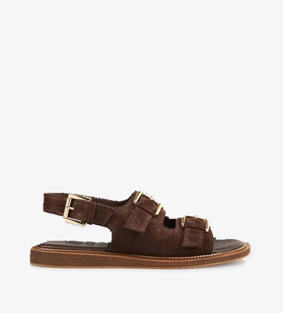 Kahve Deri Kadın Düz Sandalet - Görsel 1