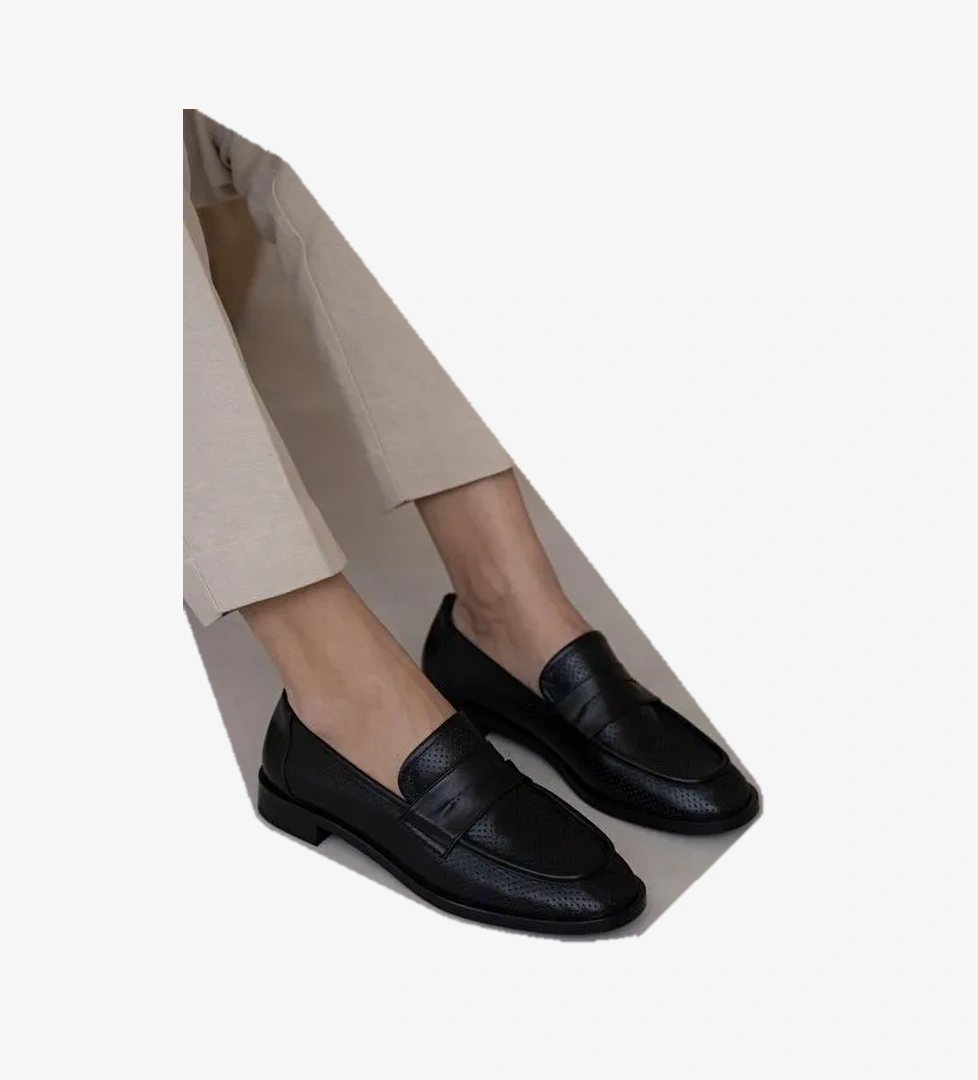 Looney Siyah Hakiki Deri Makosen Ayakkabı - Görsel 1