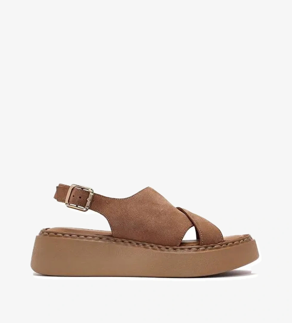 Kadın Pudra Bilekten Tokalı Kalın Tabanlı Süet Deri Comfort Sandalet 25SFD342310 - Görsel 1