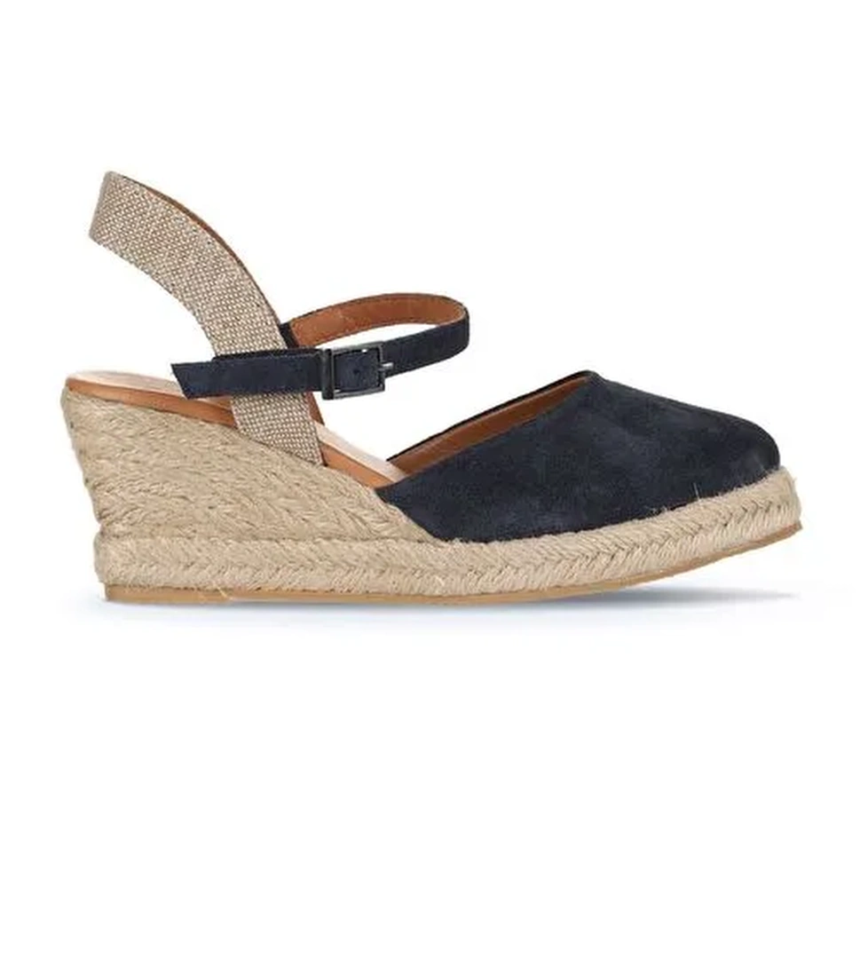 Bueno Shoes Lacivert Süet Kadın Dolgu Topuklu Sandalet 14ws7205 - Görsel 1