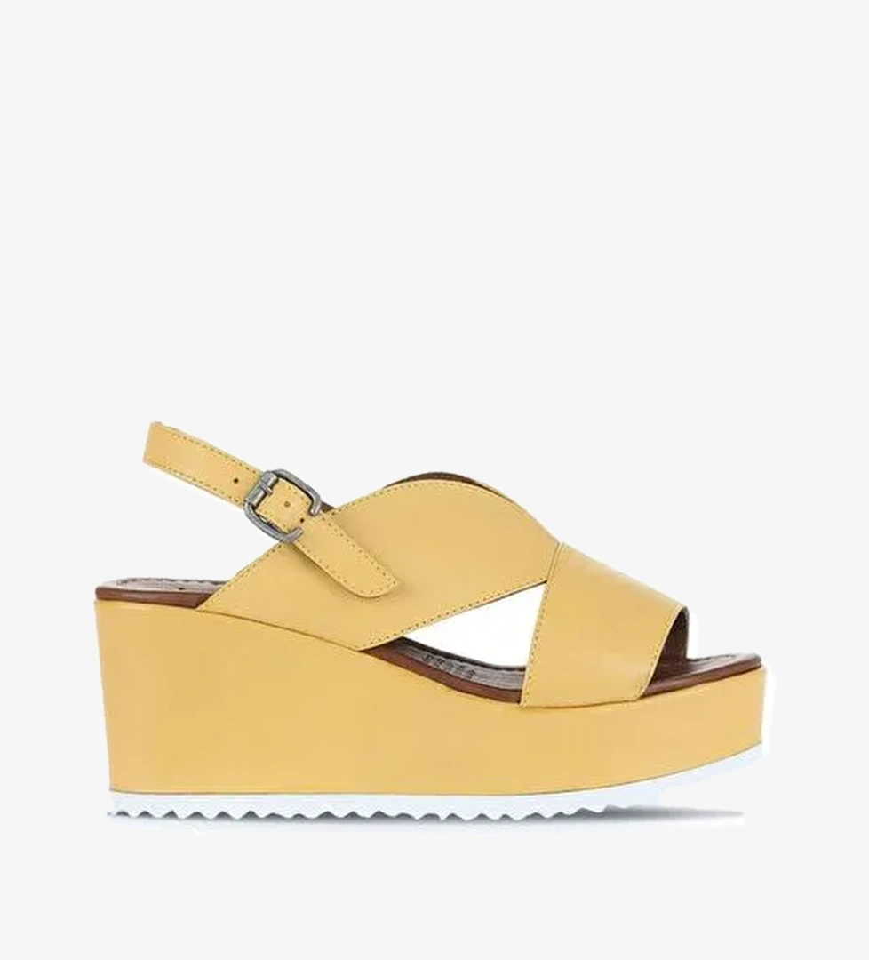 Bueno Shoes Sarı Deri Kadın Dolgu Topuklu Sandalet 01wa5600 - Görsel 1
