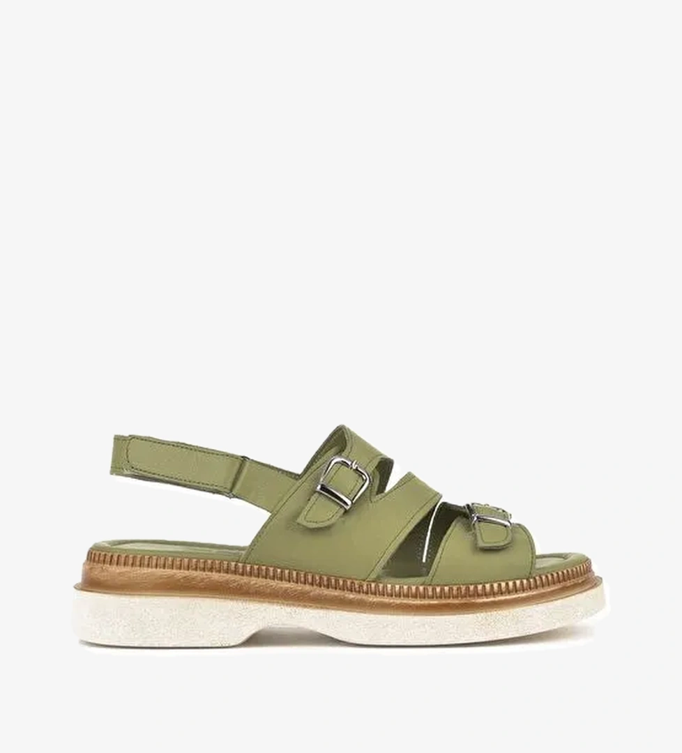 Ziya, Kadın Hakiki Deri Dolgu Topuk Sandalet 1511020Z6122 Yeşil - Görsel 1