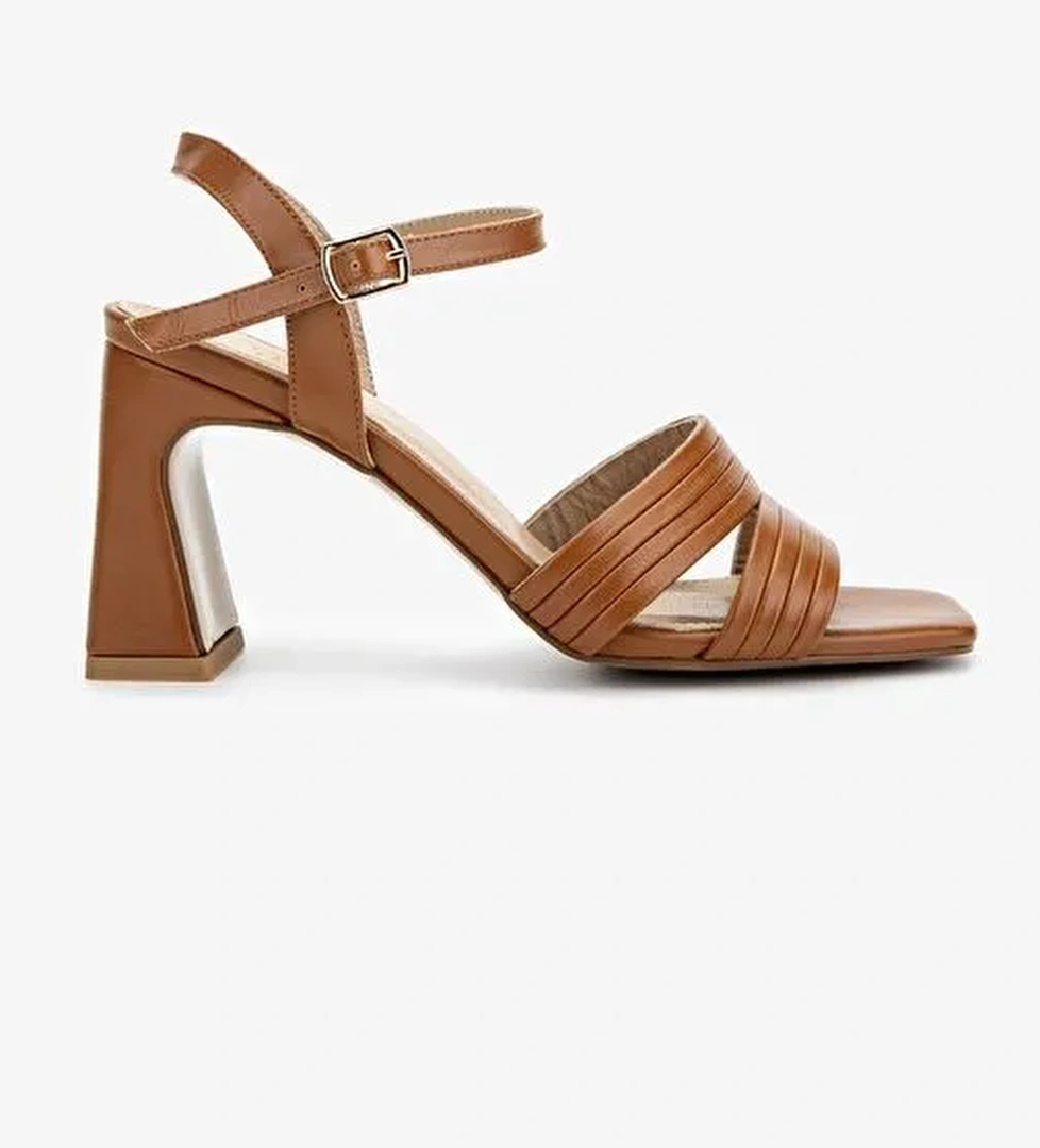 Valmenti Kadın Suni Deri Taba Topuklu Ayakkabı - Görsel 1