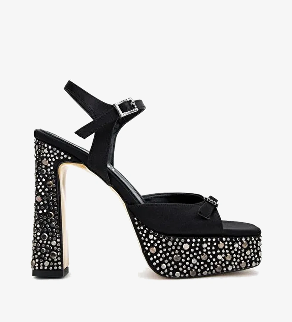 Valmenti Kadın Siyah Suni Deri Topuklu Ayakkabı - Görsel 1