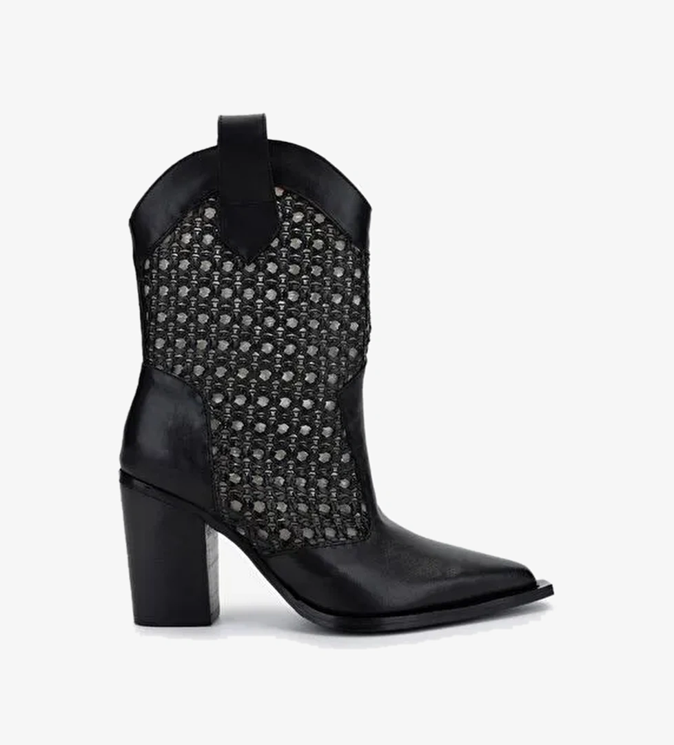 Valmenti Kadın Deri & Tekstil Siyah Deri Topuklu Çizme - Görsel 1