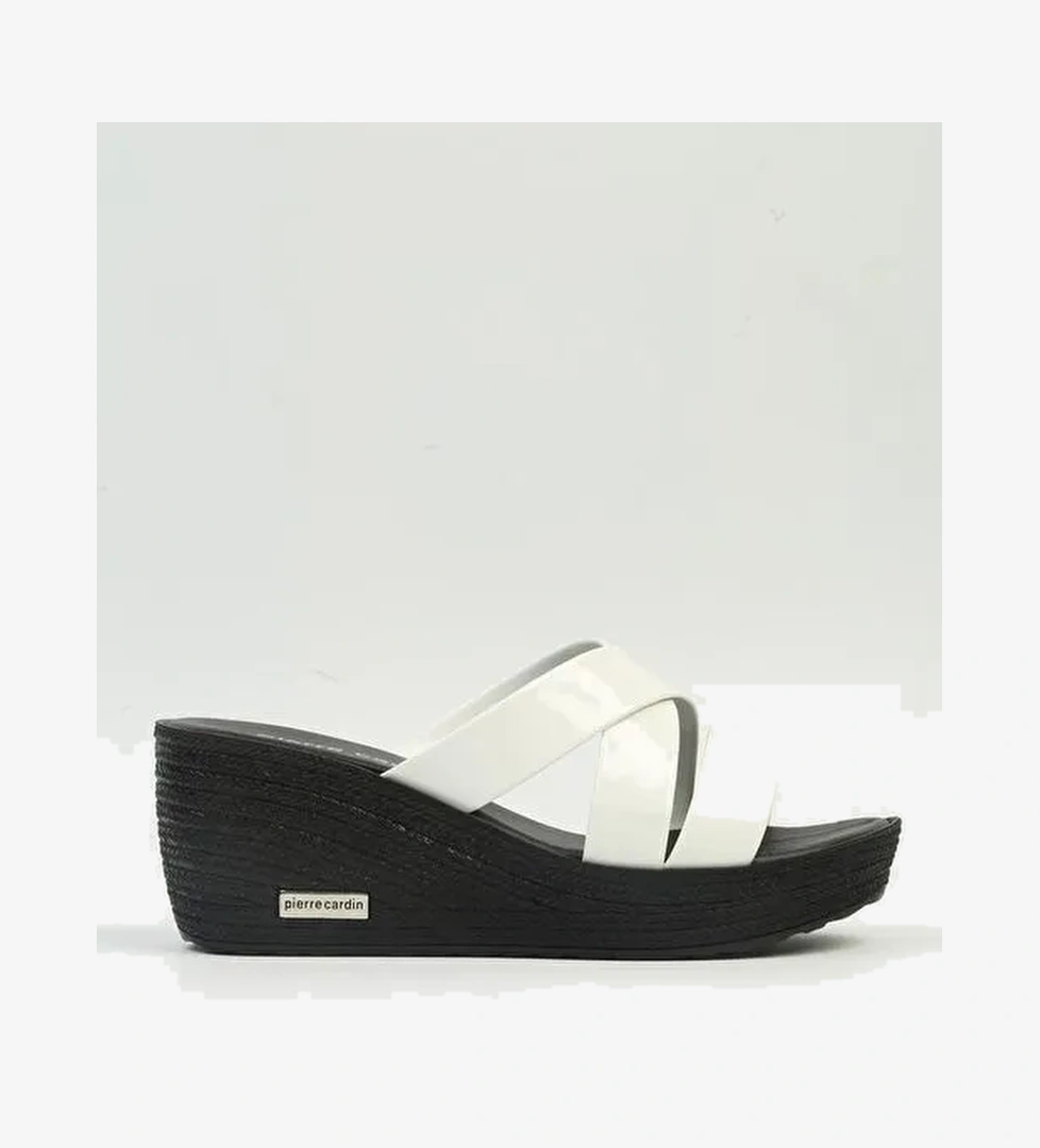 Pierre Cardin® | PC-3505 - 4300 Rugan Beyaz-Kadın Dolgu Topuk Terlik - Görsel 1