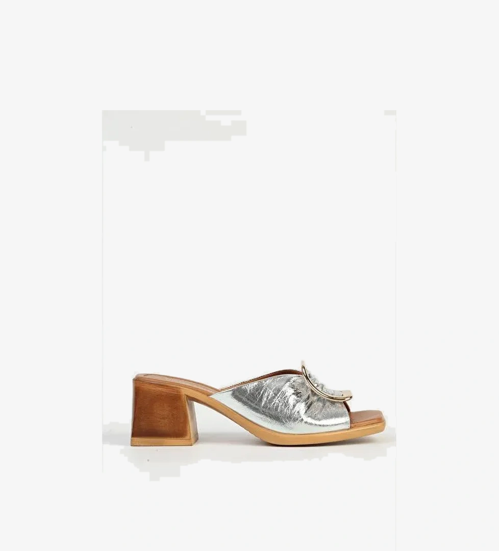 Pierre Cardin Hakiki Deri Gümüş Kadın Terlik PC-54629 - Görsel 1