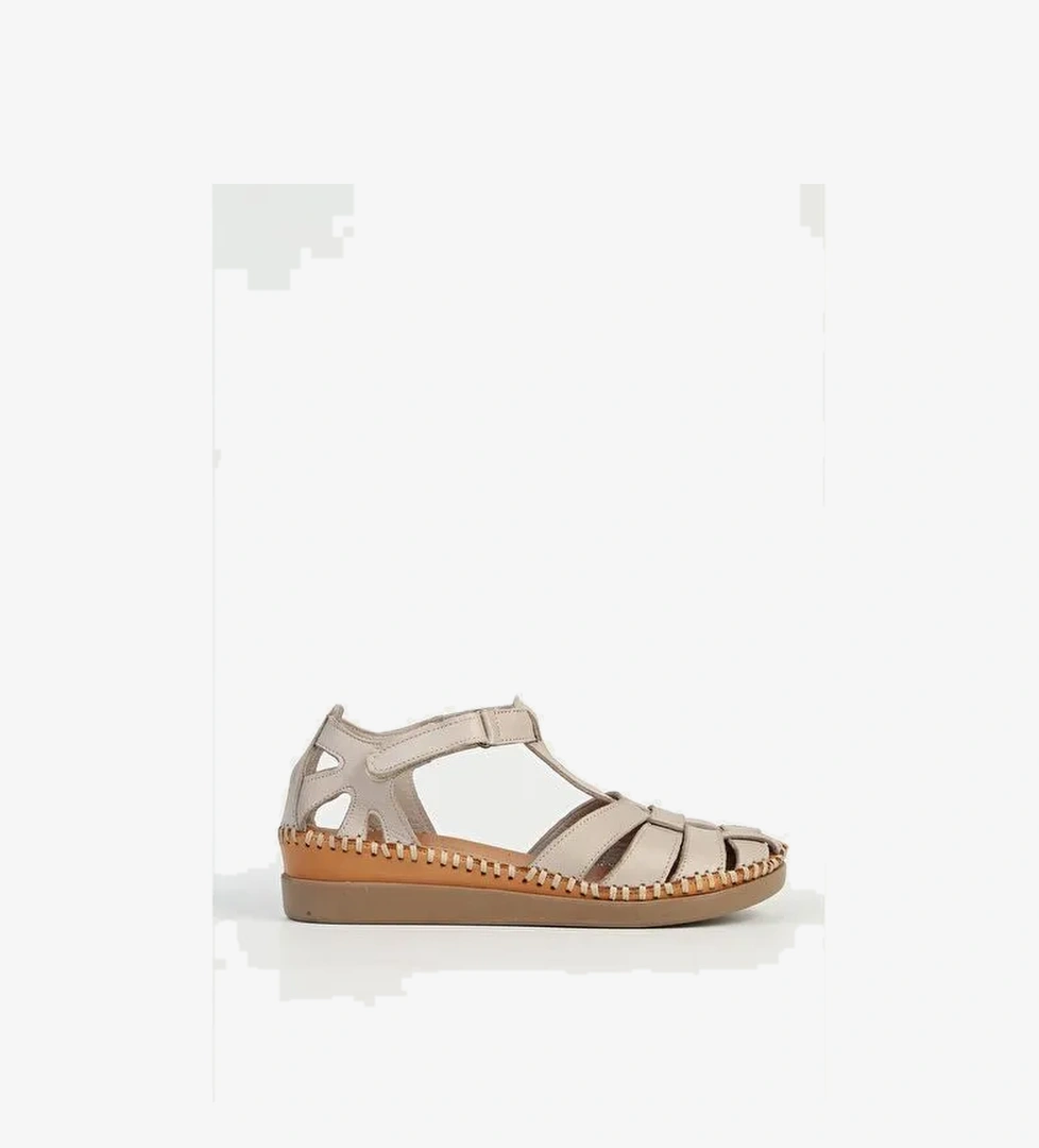 Pierre Cardin Hakiki Deri Bej Kadın Sandalet PC-54522 - Görsel 1