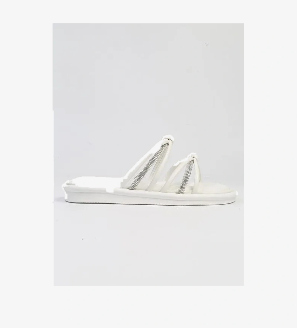 Pierre Cardin® | PC-5106-3891 Beyaz-Kadın Taşlı Günlük Terlik - Görsel 1