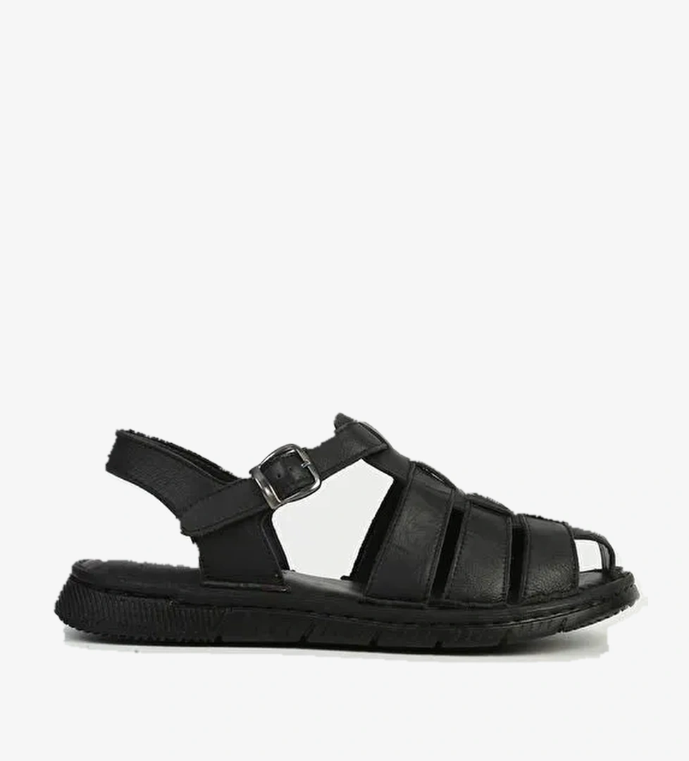 Pierre Cardin Hakiki Deri Siyah Erkek Sandalet PC-7462 - Görsel 1