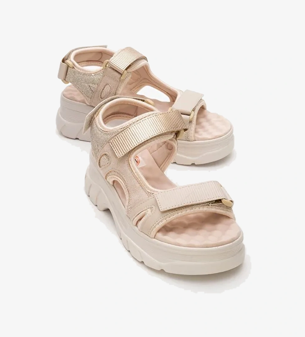 4740 Bej Rose Bantlı Kadın Sandalet - Görsel 1