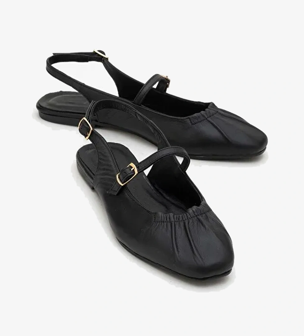 BRITNEY Siyah Hakiki Deri Önü Kapalı Kadın Sandalet - Görsel 1