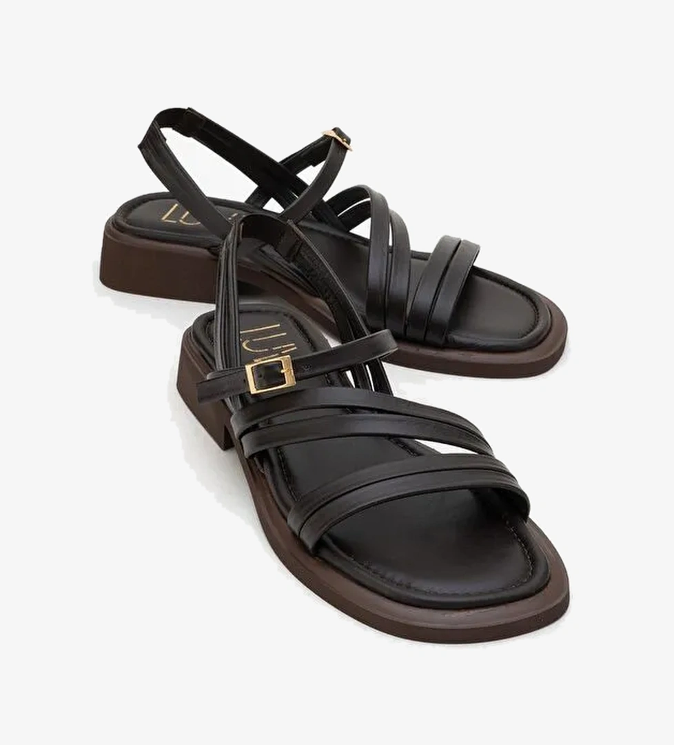 CESAR Kahverengi Hakiki Deri Kadın Sandalet - Görsel 1