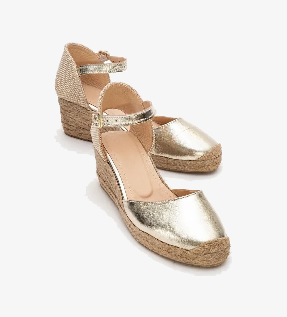 ALDEA Altın Hakiki Deri Kadın Dolgu Topuk Sandalet - Görsel 1