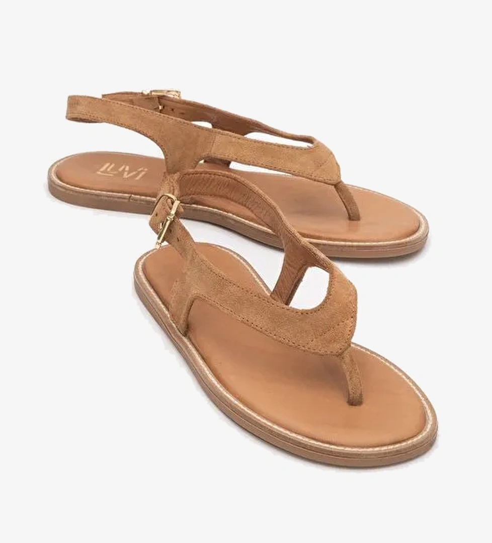 BELİNDA Toprak Süet Hakiki Deri Kadın Parmak Arası Sandalet - Görsel 1