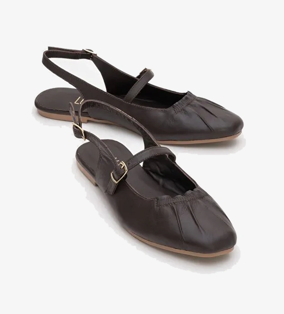 BRITNEY Kahverengi Hakiki Deri Önü Kapalı Kadın Sandalet - Görsel 1