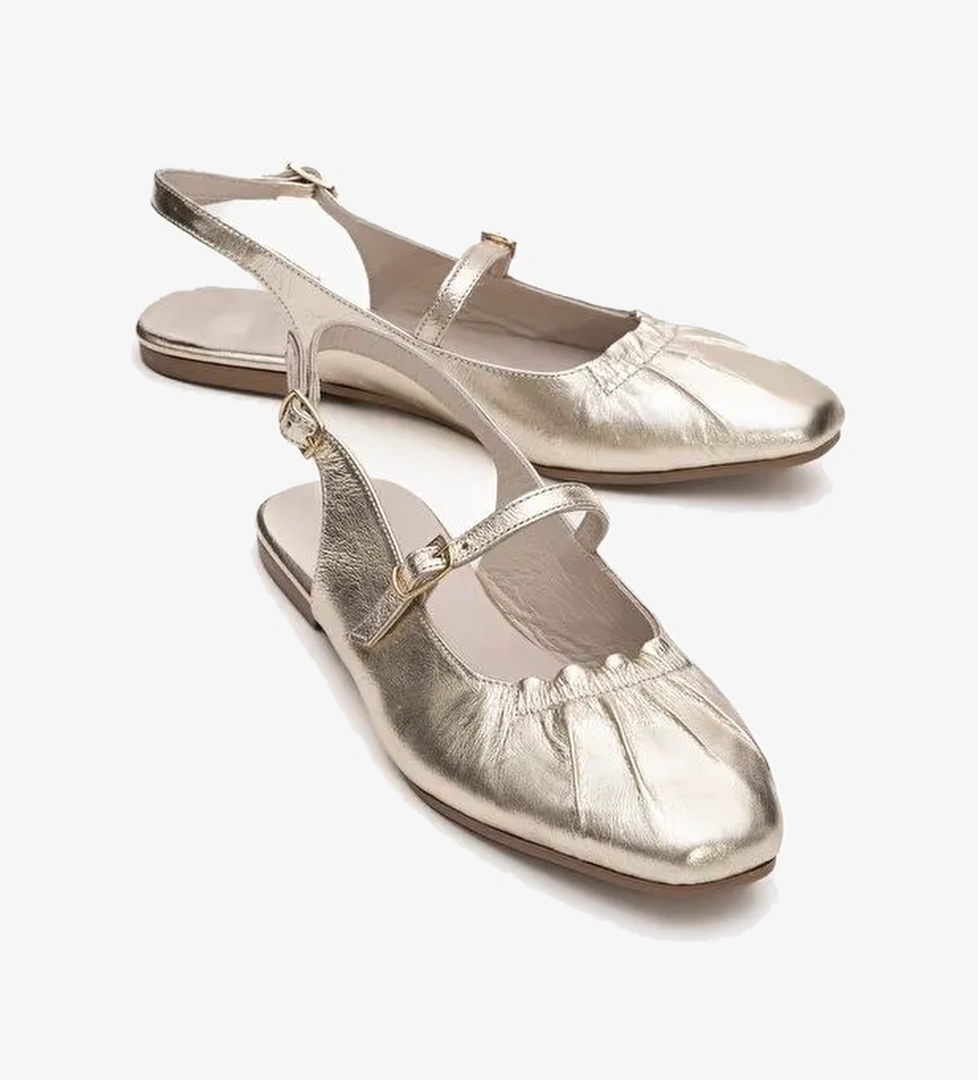 BRITNEY Altın Hakiki Deri Önü Kapalı Kadın Sandalet - Görsel 1